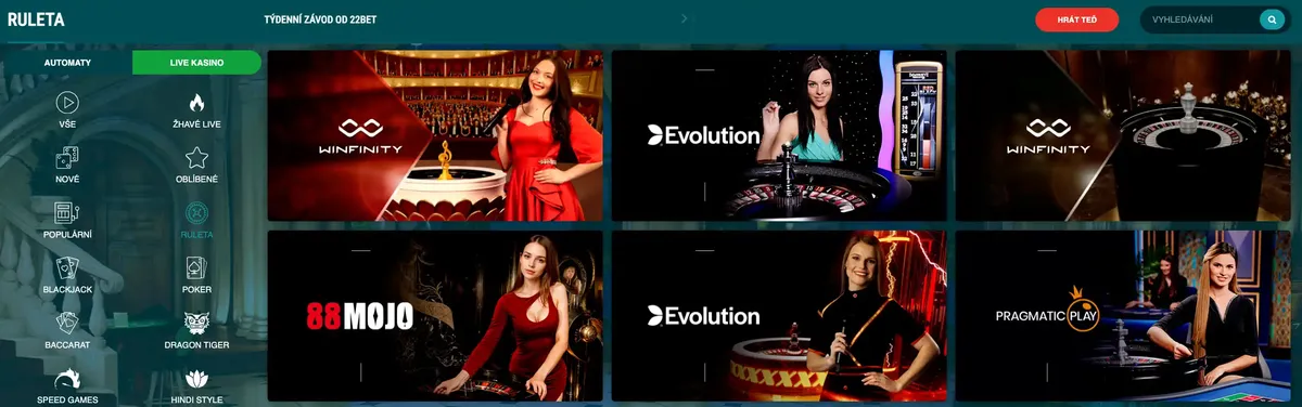 Roulette con croupier dal vivo su 22Bet