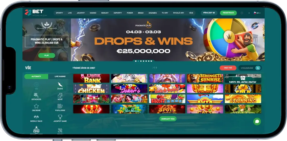 22Bet Casino su smartphone
