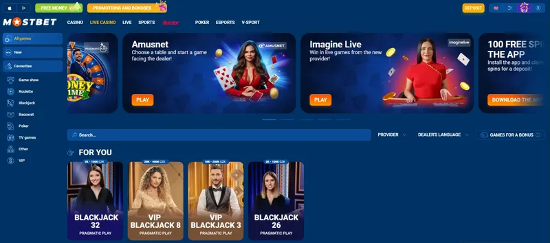 Live casino v Mostbet