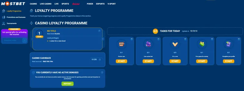 Věrnostní program Mostbet