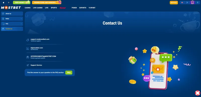 Kontakt na podporu Mostbet